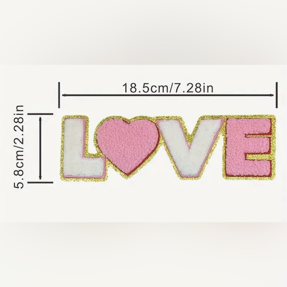 L❤️VE Embroidered Patch - Pink, White & Gold Iron/Sew On NWT